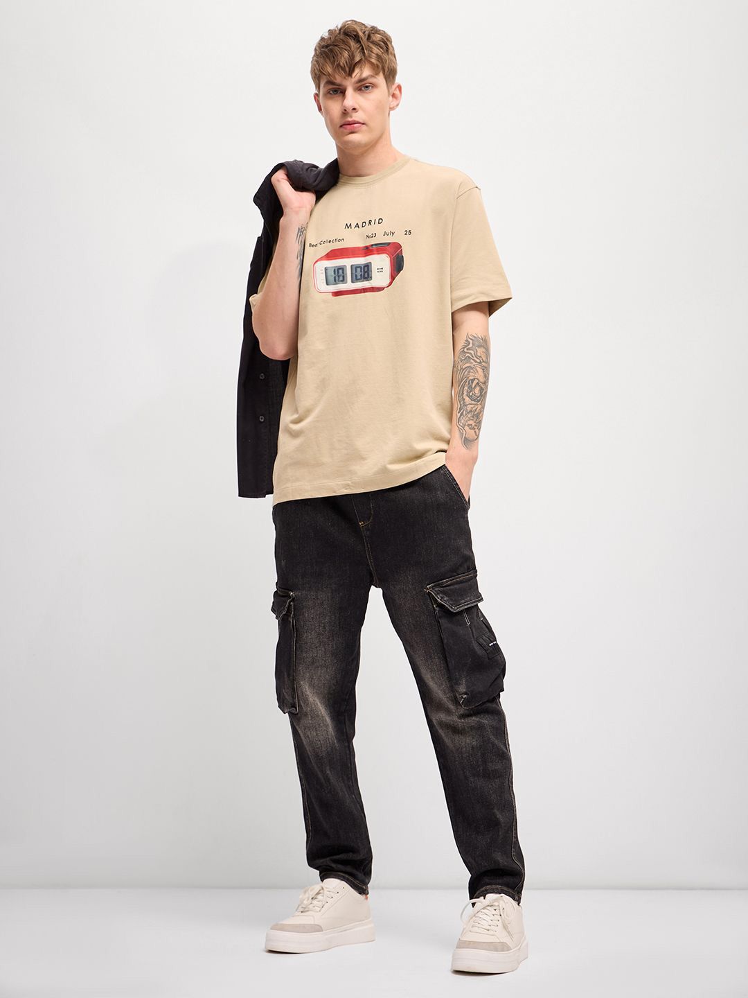 THE BEAR HOUSE Men Graphic Printed Round Neck Pure Cotton Oversized T-shirt