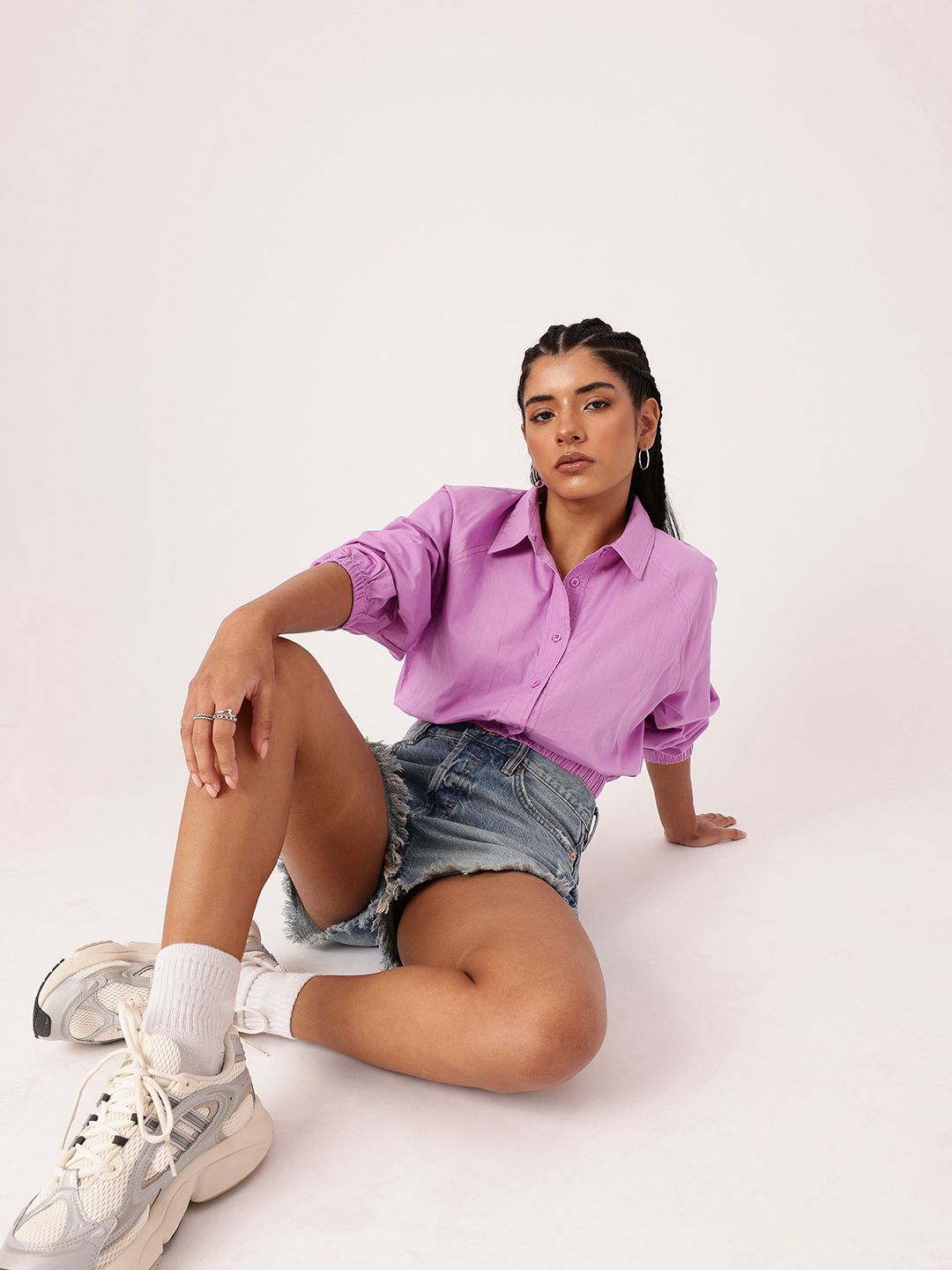 DressBerry Feminine Glam Raglan Sleeves Crop Shirt