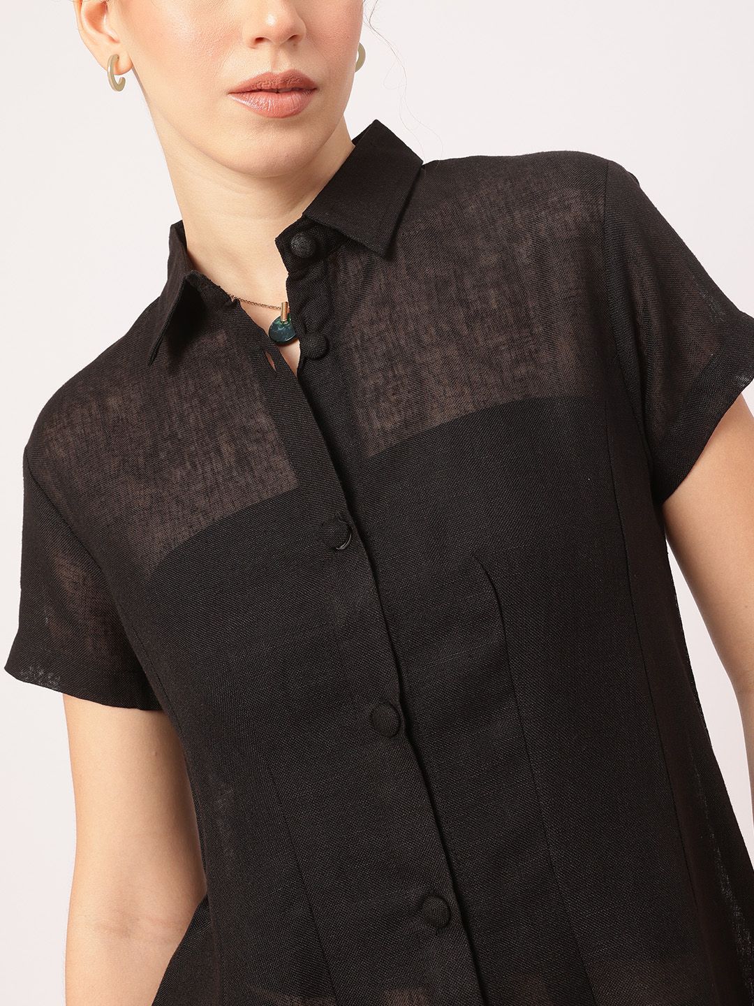 DressBerry Serene Silhouette Sheer MIni Shirt Dress