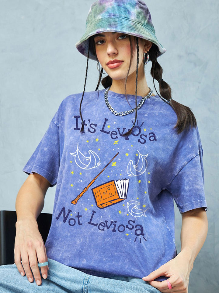 Bewakoof Official Harry Potter Merchandise Women's Printed Oversized Acid Wash T-Shirt