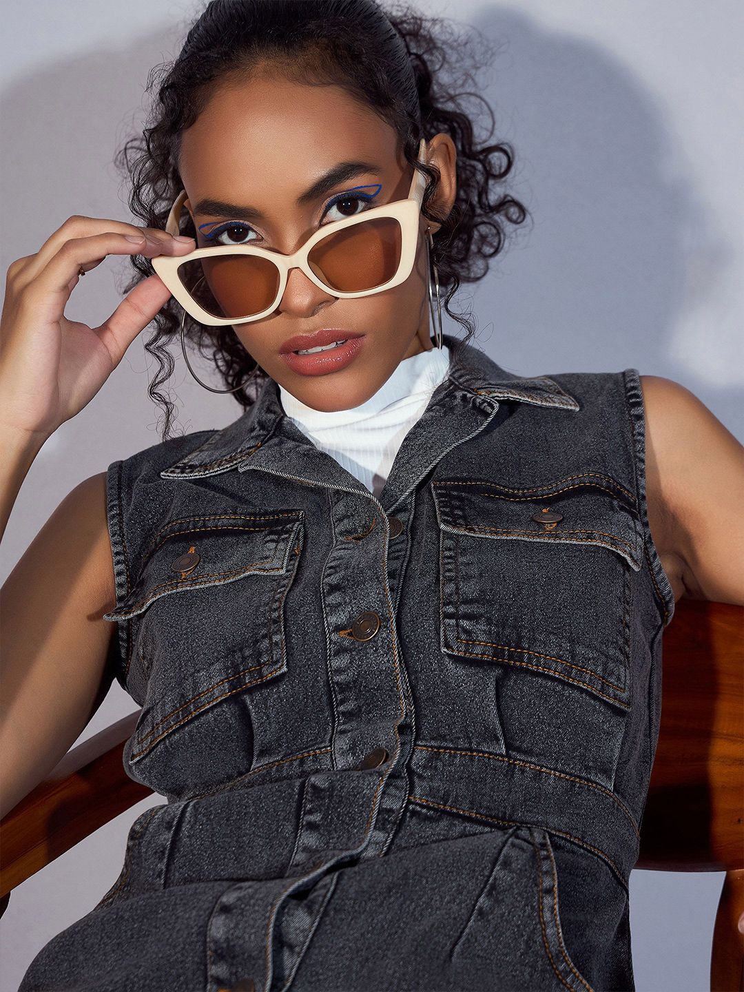 Pakaian baju tanpa lengan sassafras denim