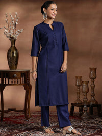 Libas Mandarin Collar Pleated Straight Kurta with Trousers & Dupatta