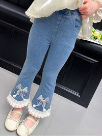 YK Girls Cotton Comfort Skinny Fit Mildly Distressed Light Fade Embellished Jeans