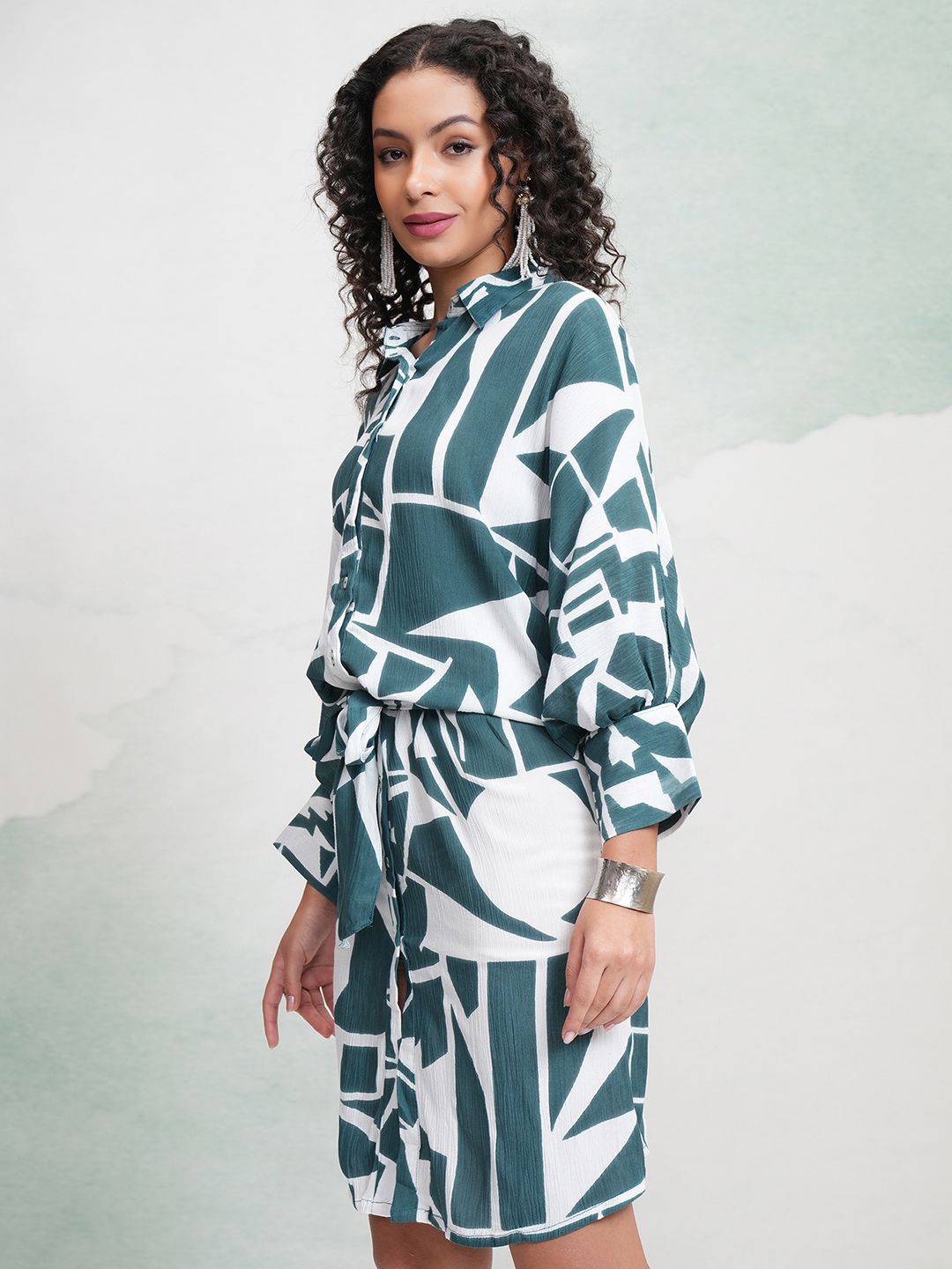 Vishudh Abstract Printed Shirt Cotton Mini Dress