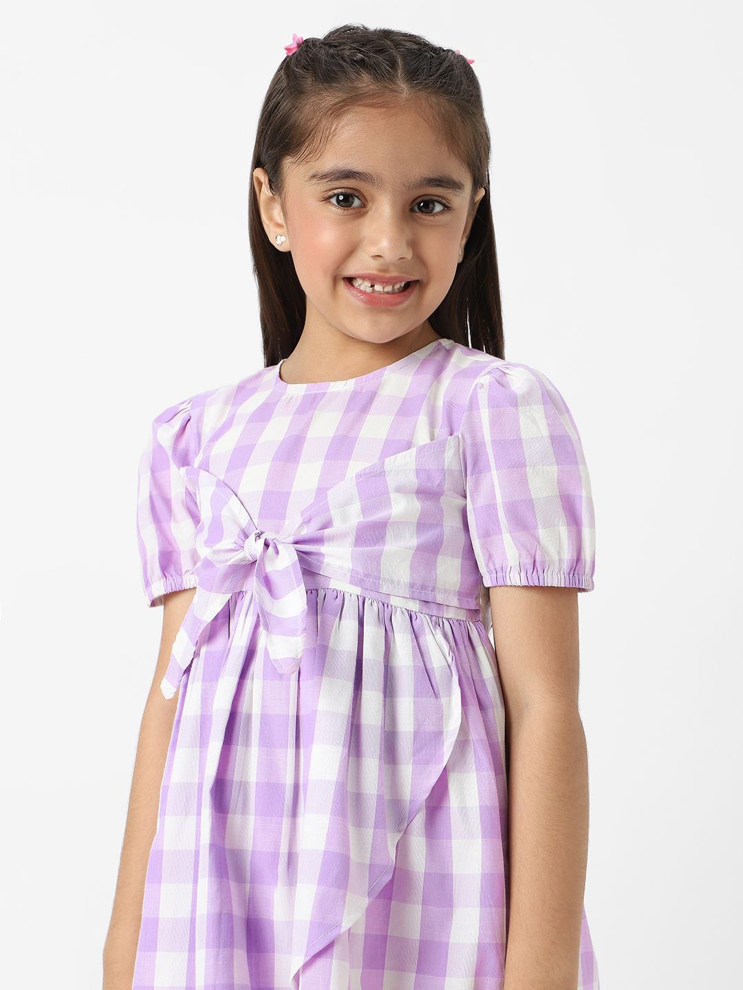 Nauti Nati Checked Puff Sleeve Fit & Flare Dress