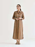 Rustorange Women Striped Cotton Shirt Collar Shirt Midi Dress