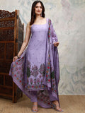 Vishudh Floral Printed Round Neck Straight Kurta with Trousers & Dupatta