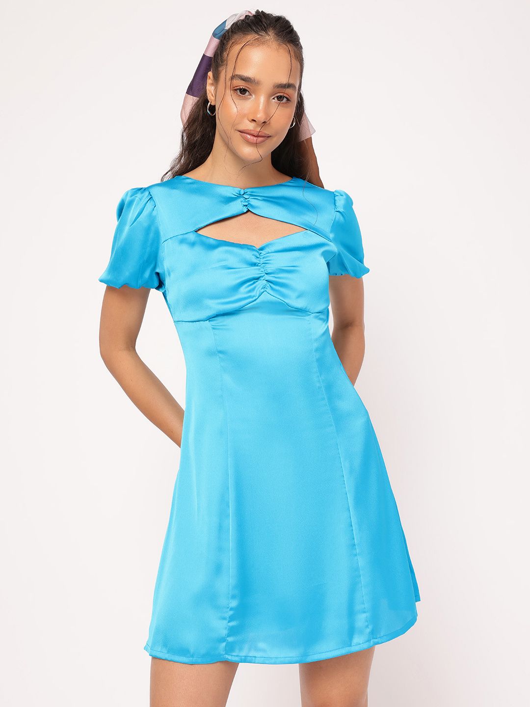 DressBerry Cut Out Detailed Ruched Satin Dress