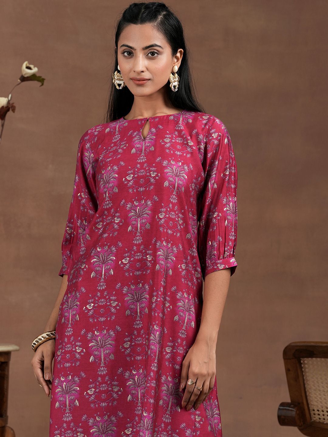 Libas Floral Printed Keyhole Neck Straight Kurta With Salwar & Dupatta
