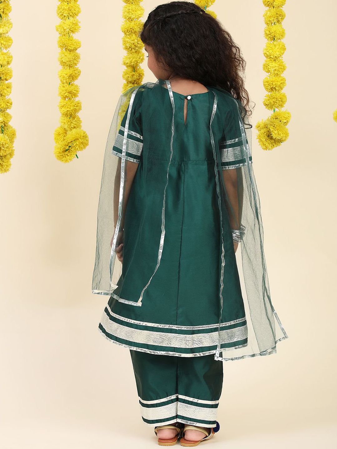 Cutiekins Girls A-Line Gotta Patti Silk Kurta with Trousers & Dupatta
