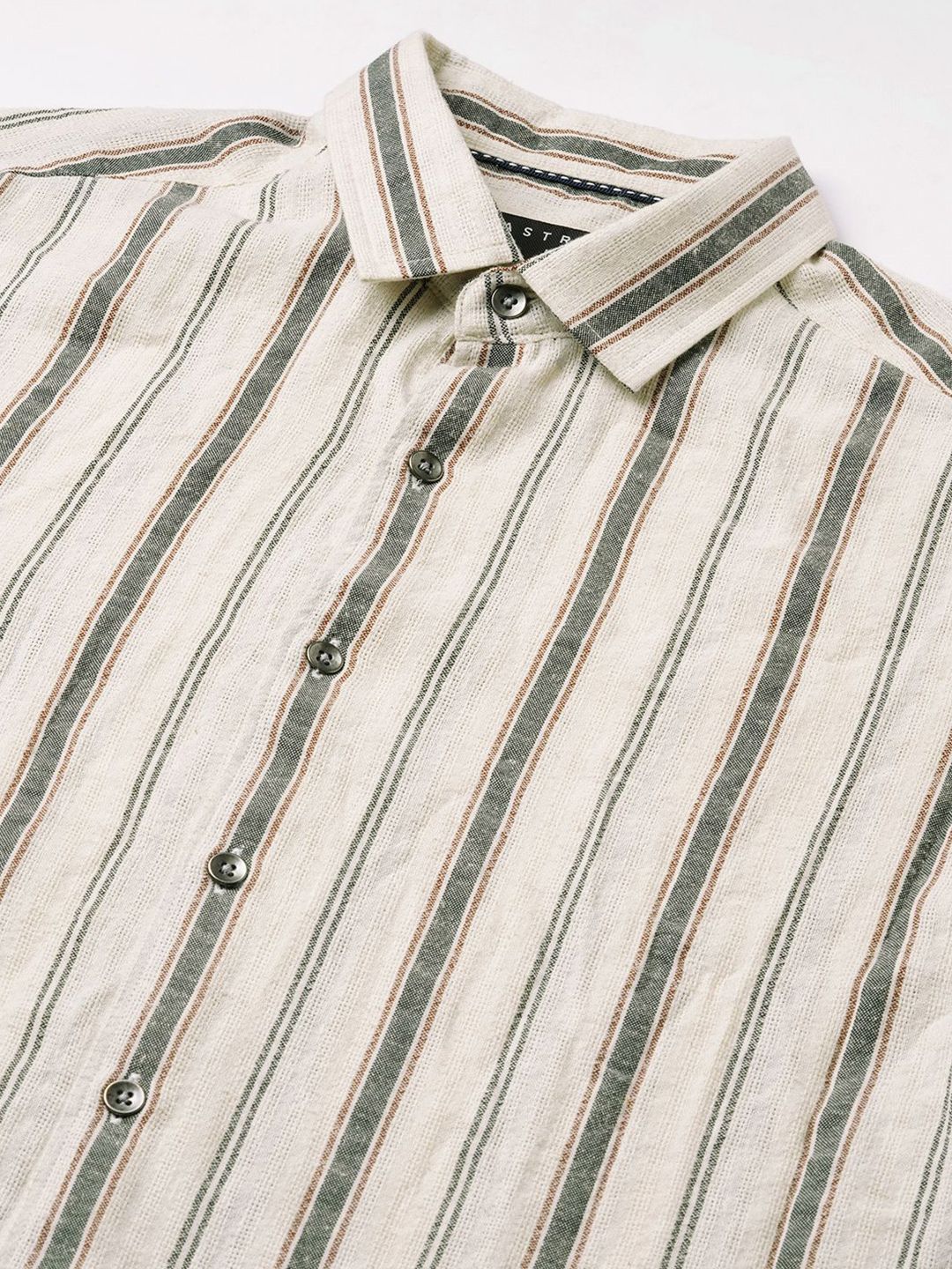 VASTRADO Classic Vertical Striped Slim Fit Burlap Cotton Casual Shirt