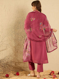 Indo Era Women Floral Yoke Design Regular Thread Work Kurta with Trousers & With Dupatta