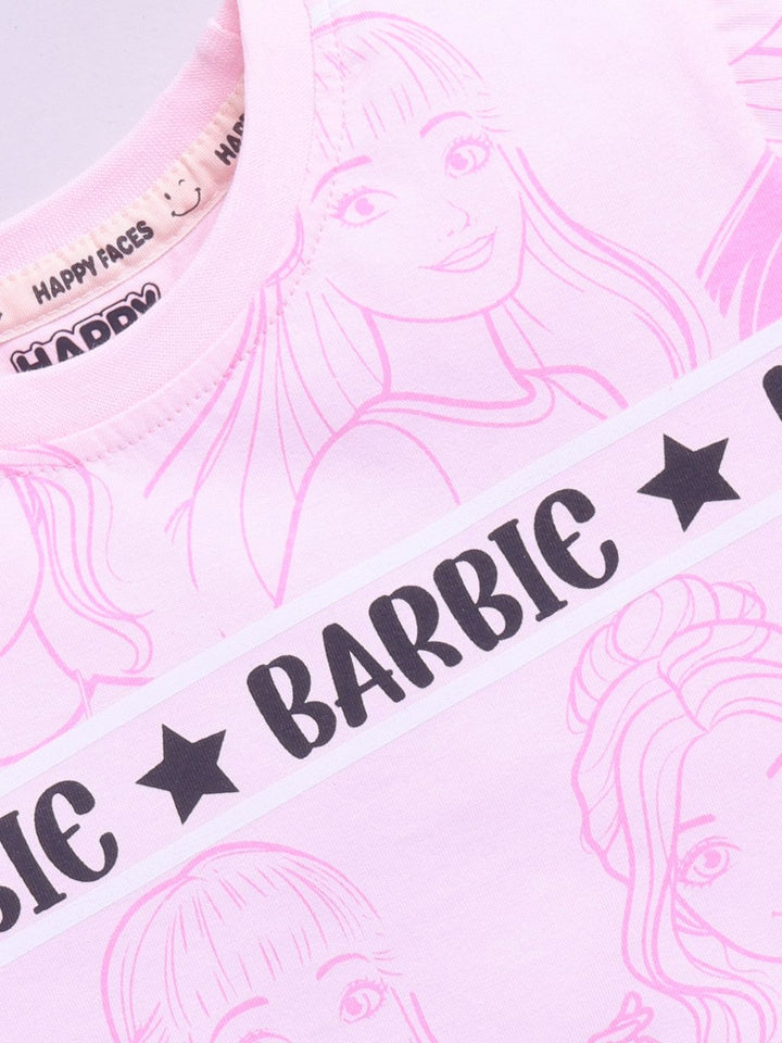 Happy Faces Girls Barbie Printed Pure Cotton T-shirt