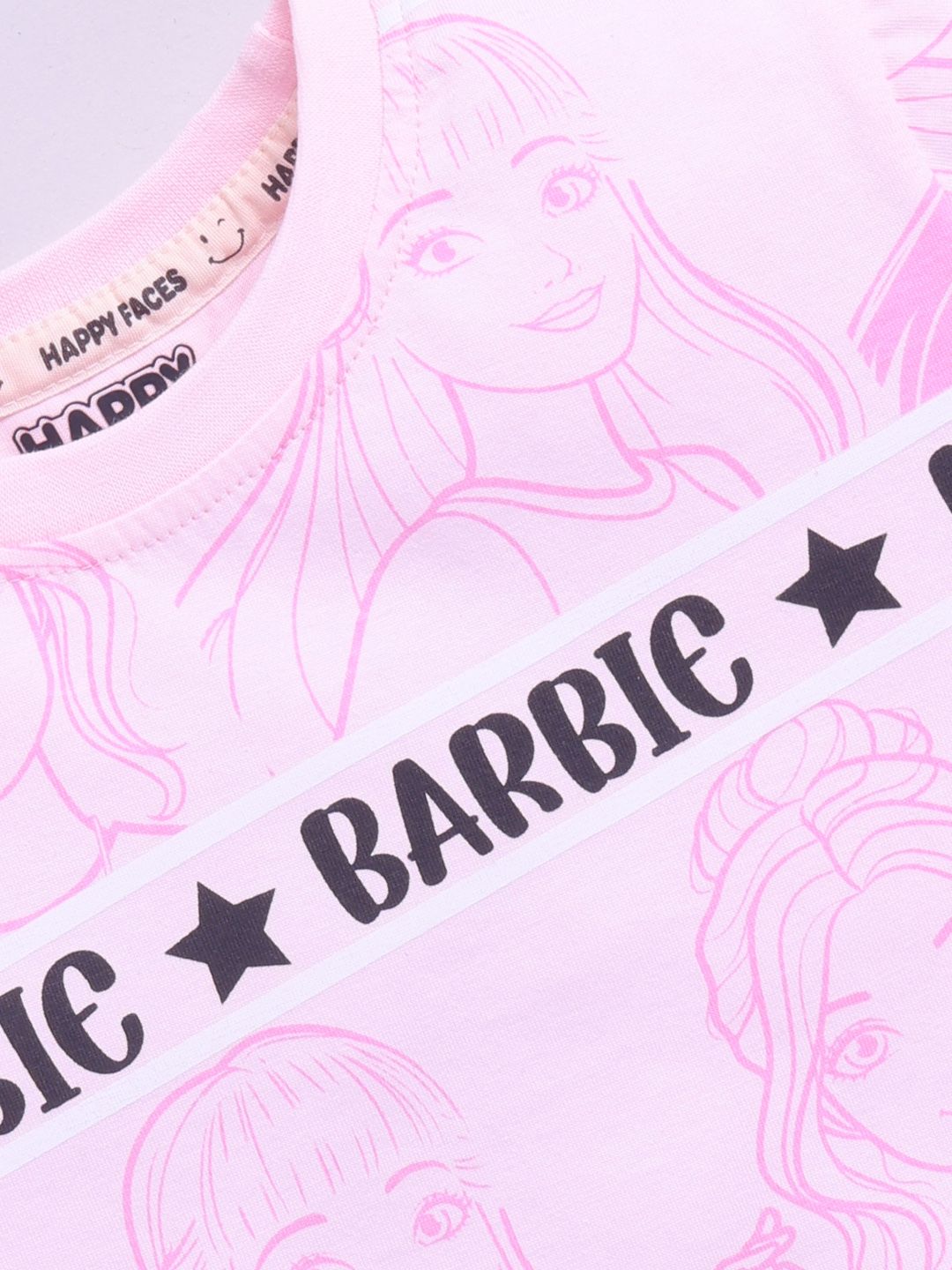 Happy Faces Girls Barbie Printed Pure Cotton T-shirt