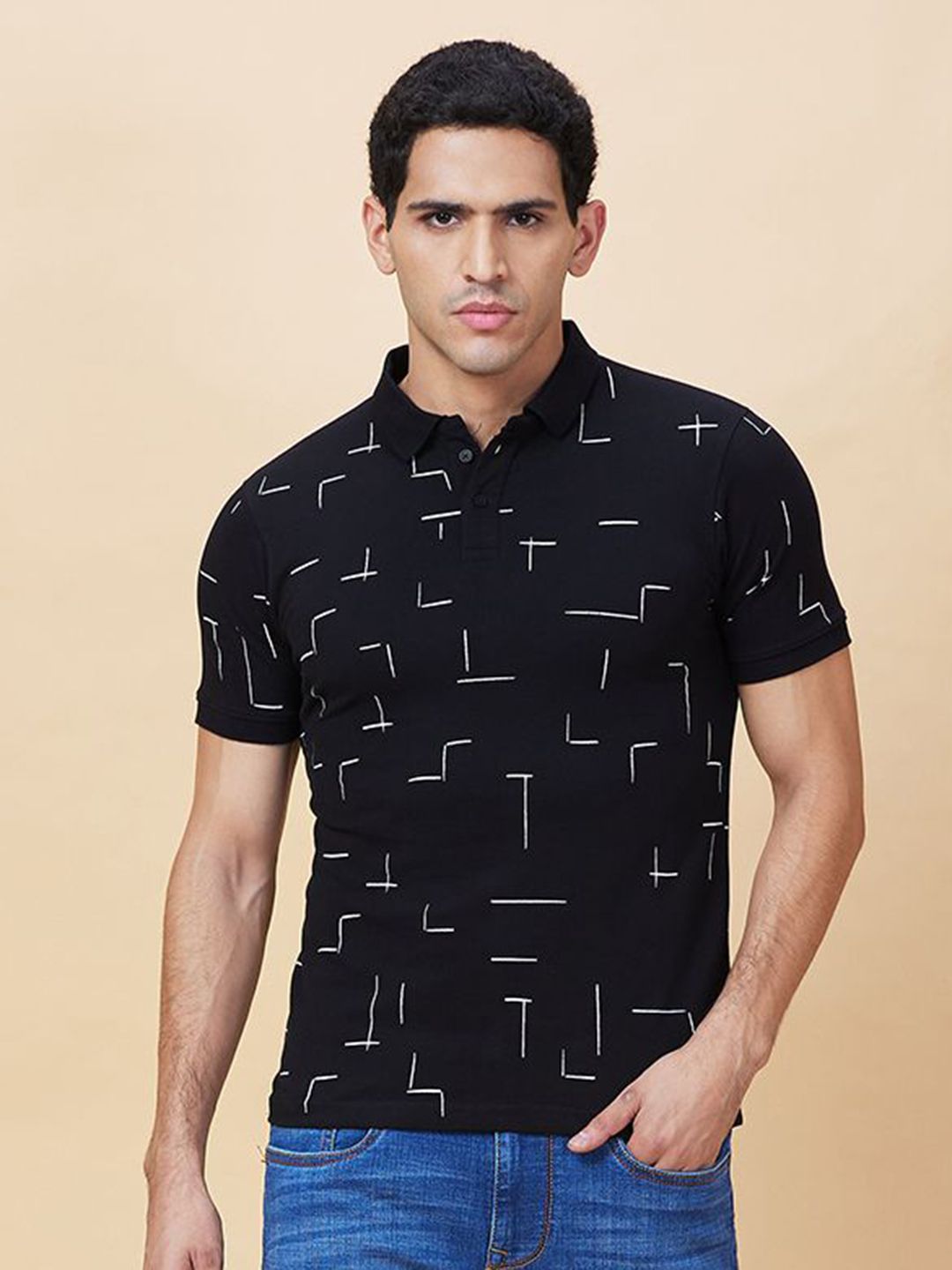 Being Human Men Geometric Printed Polo Collar Cotton T-shirt
