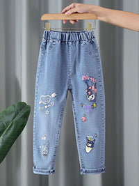 YK Girls Comfort Relaxed Fit High-Rise Clean Look Embroidered Stretchable Jeans