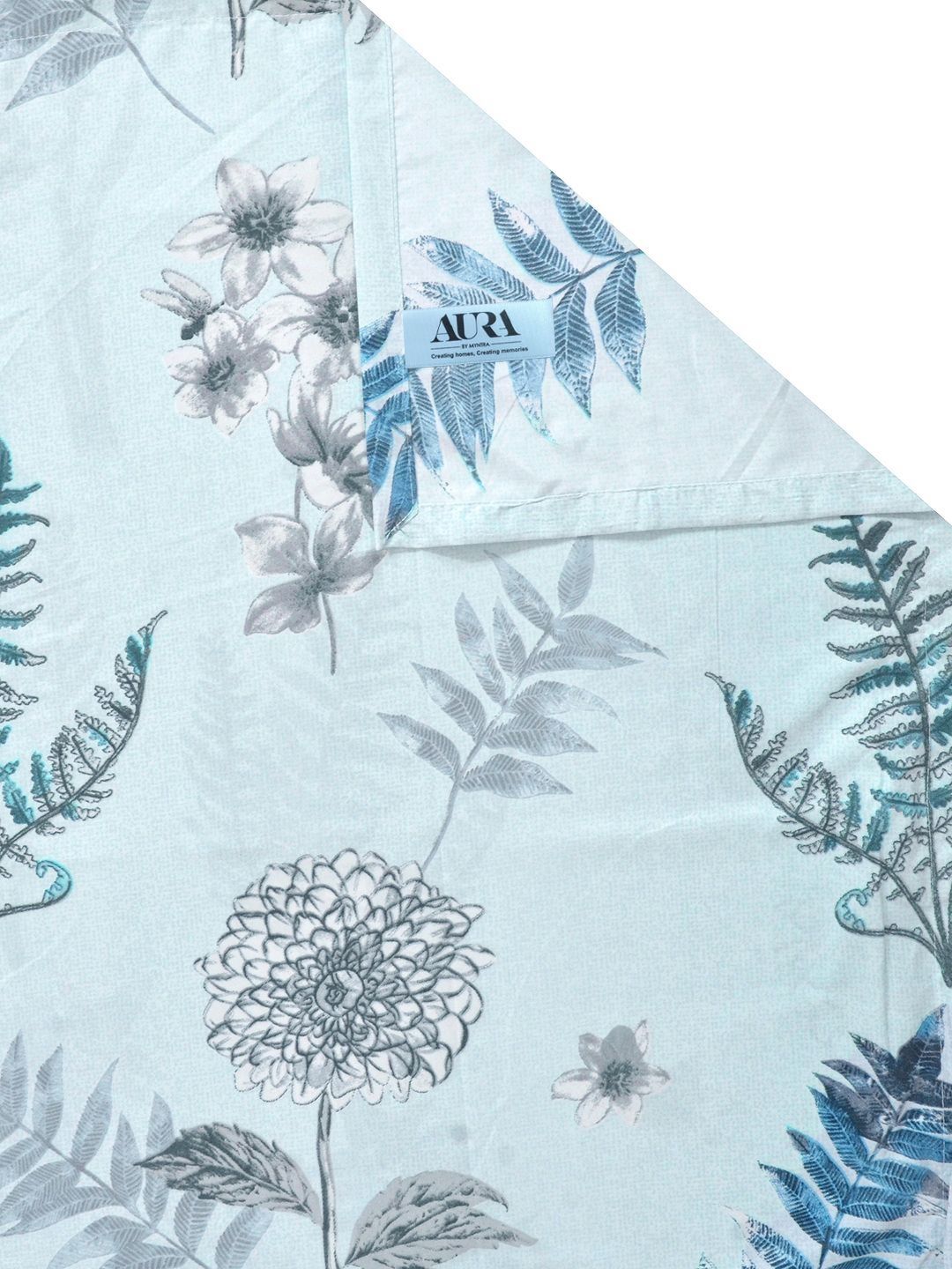 Aura Blue & Grey Floral Printed Set Cadar King 300 TC 2.5 x 2.25 m