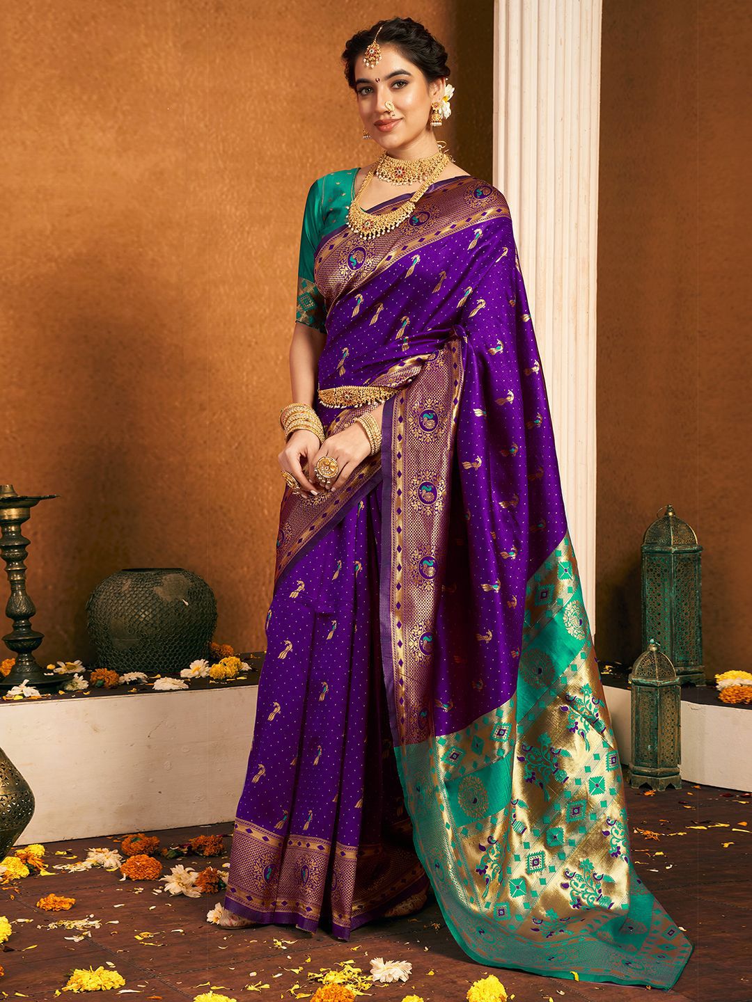 KALINI Woven Design Zari Paithani Saree