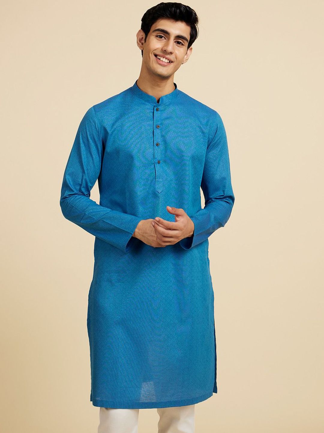 Diwas by Manyavar Woven Design Mandarin Collar Straight Kurta