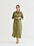 Rustorange Women Striped Cotton Shirt Collar Shirt Midi Dress