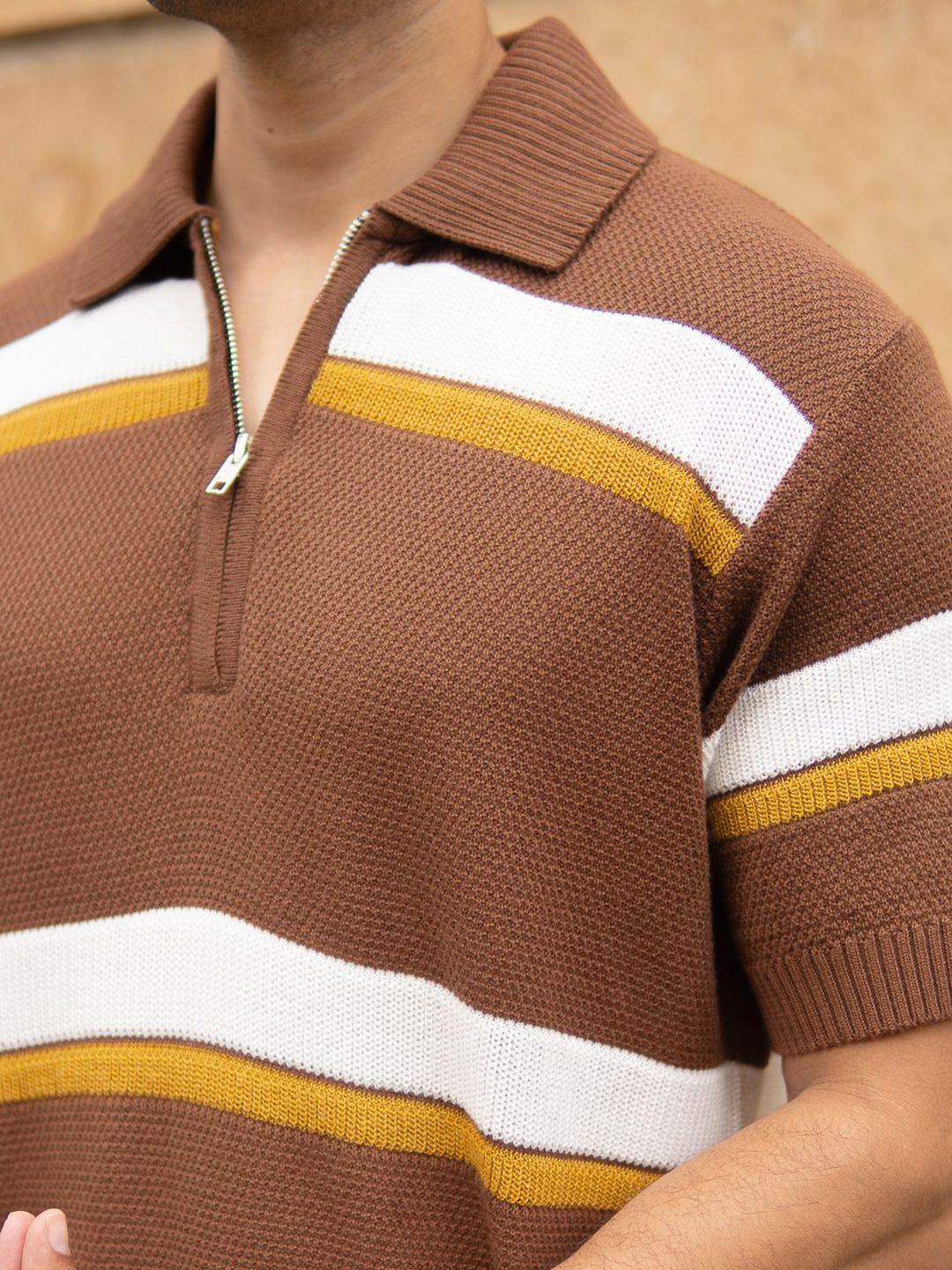 Powerlook SS25 Striped Polo Collar Polo Collar Pure Cotton T-Shirt