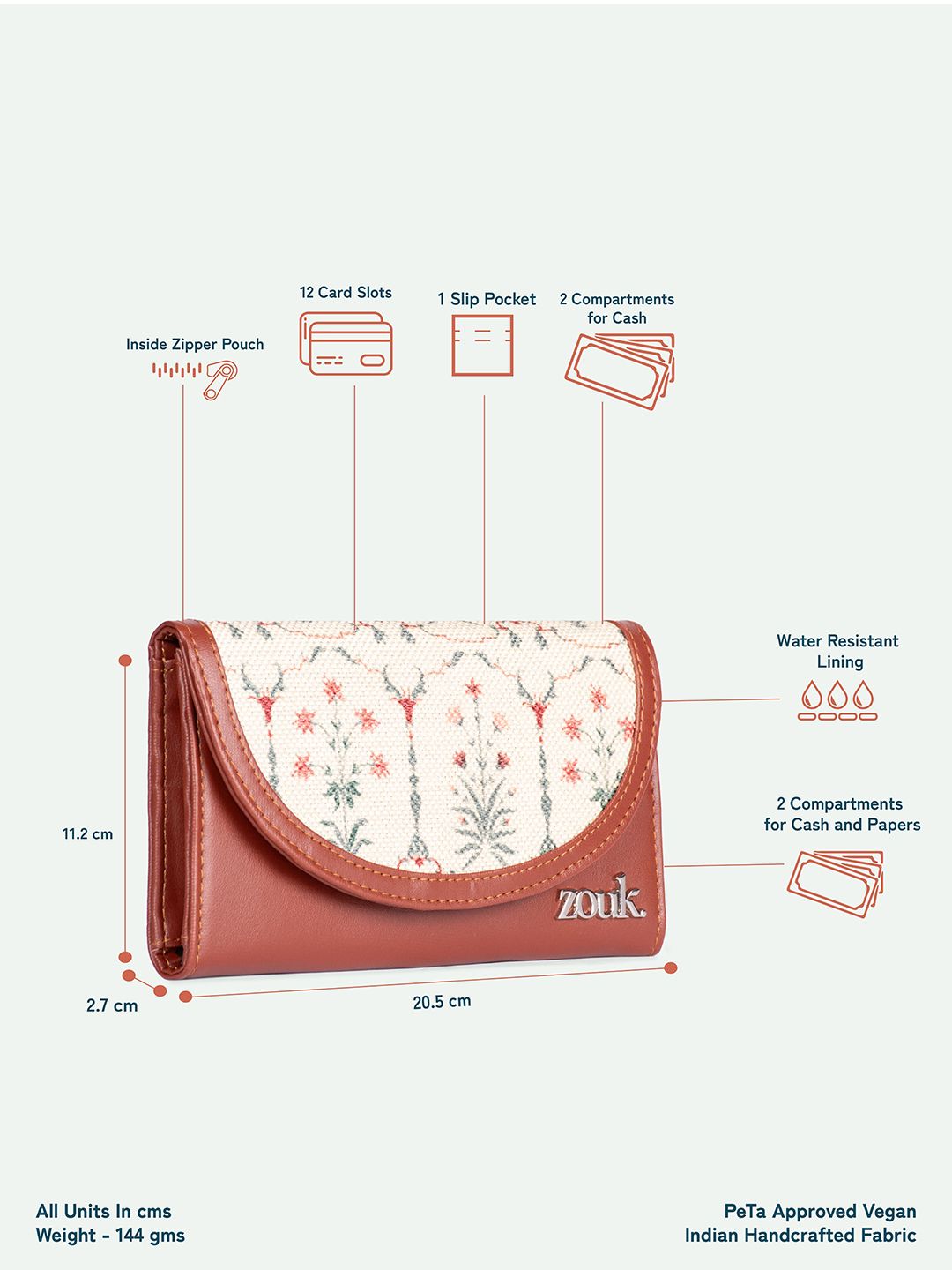 ZOUK Women Ethnic Motifs Printed Leather Card Holder