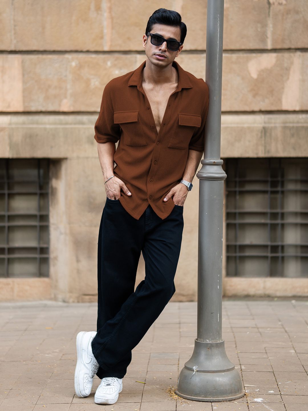 Powerlook Textured Long Sleeves Pure Cotton Shirt