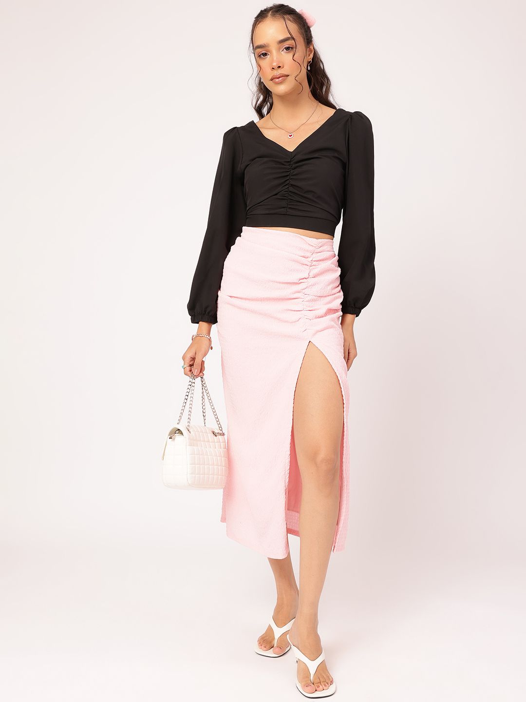 DressBerry Cinched Chic Ruched Crop Top