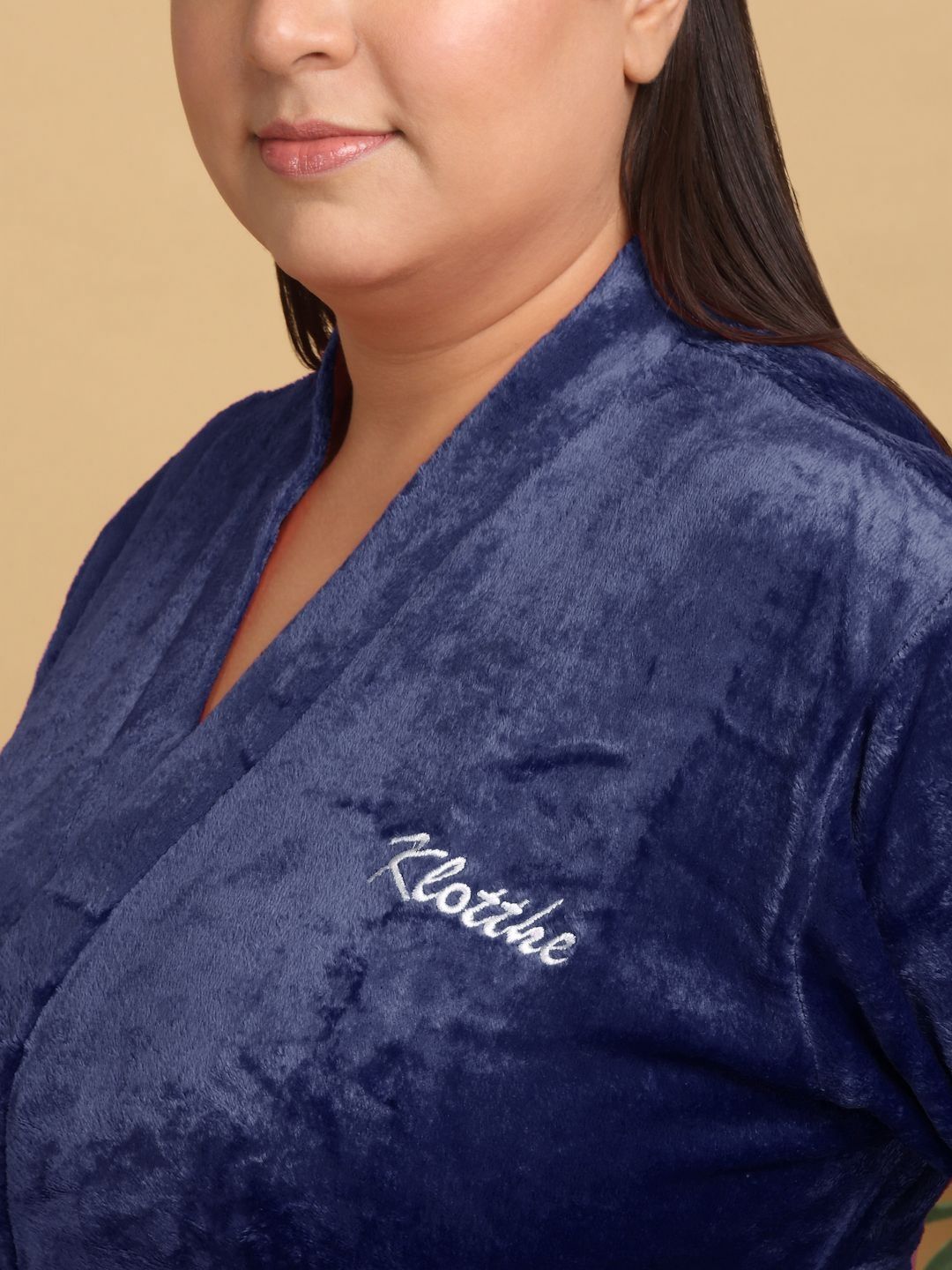 KLOTTHE Women Plus Size Woollen Bath Robe With Belt