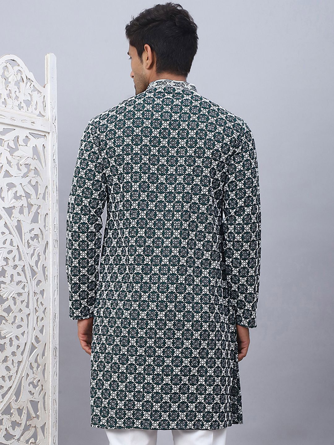 Jompers Floral Printed Mandarin Collar Straight Kurta