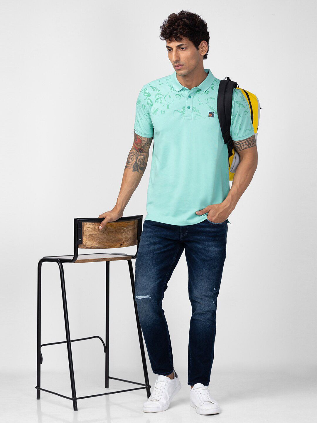 SPYKAR Men Floral Printed Polo Collar Cotton T-shirt