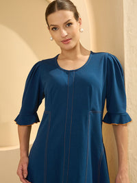 Antheaa Women Puff Sleeve A-Line Dress