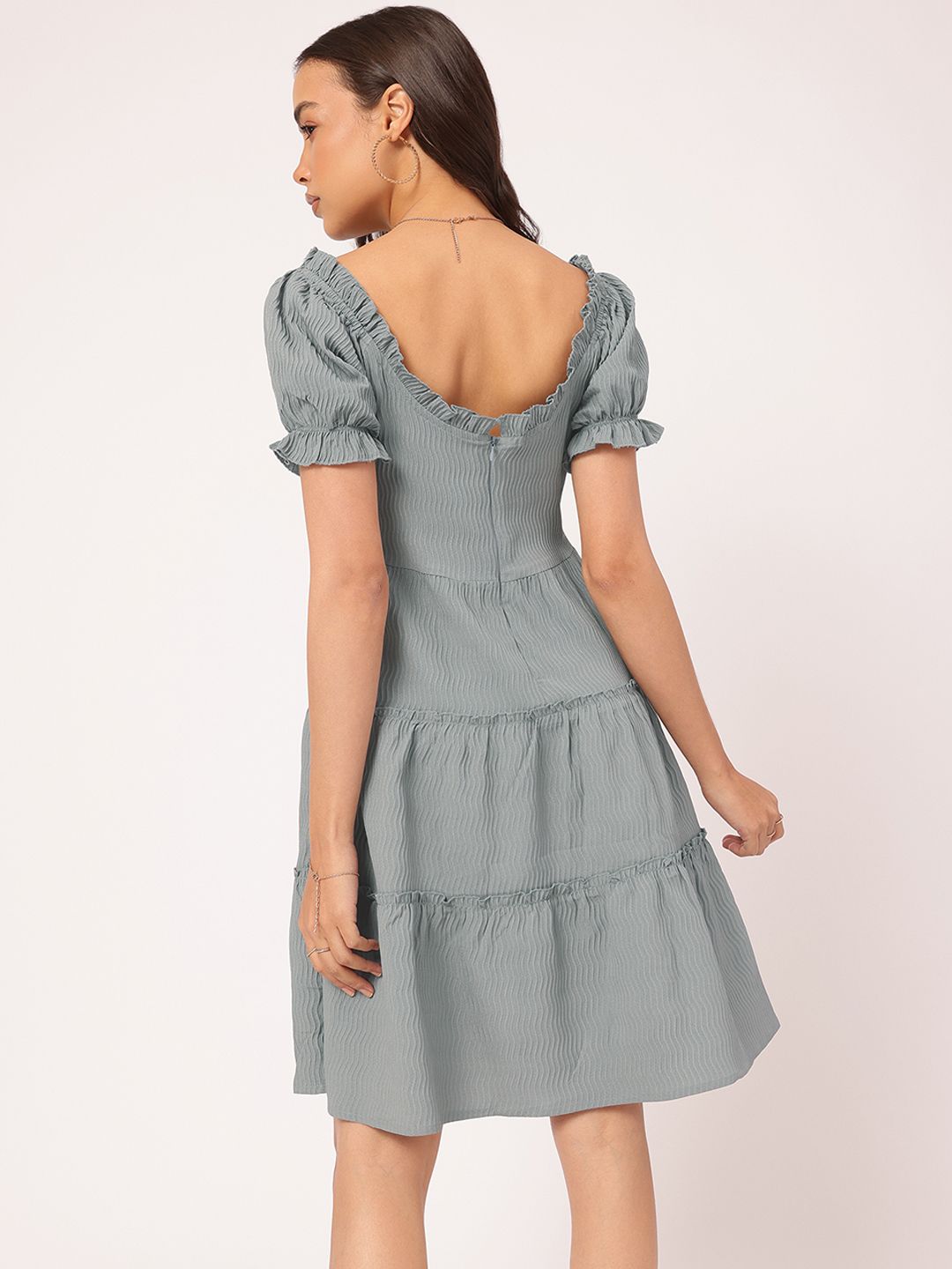 DressBerry Textured Play Tiered Fit & Flare Dress