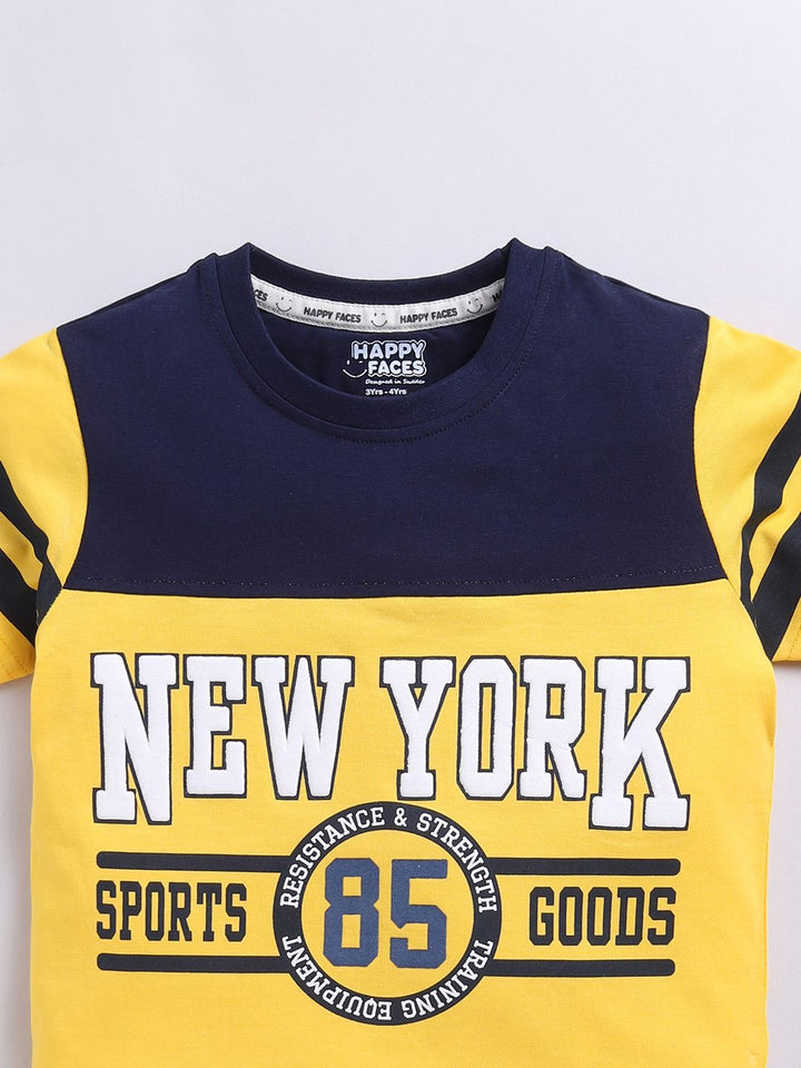 Happy Faces Kids Boys Typography Printed Pure Cotton T-Shirt