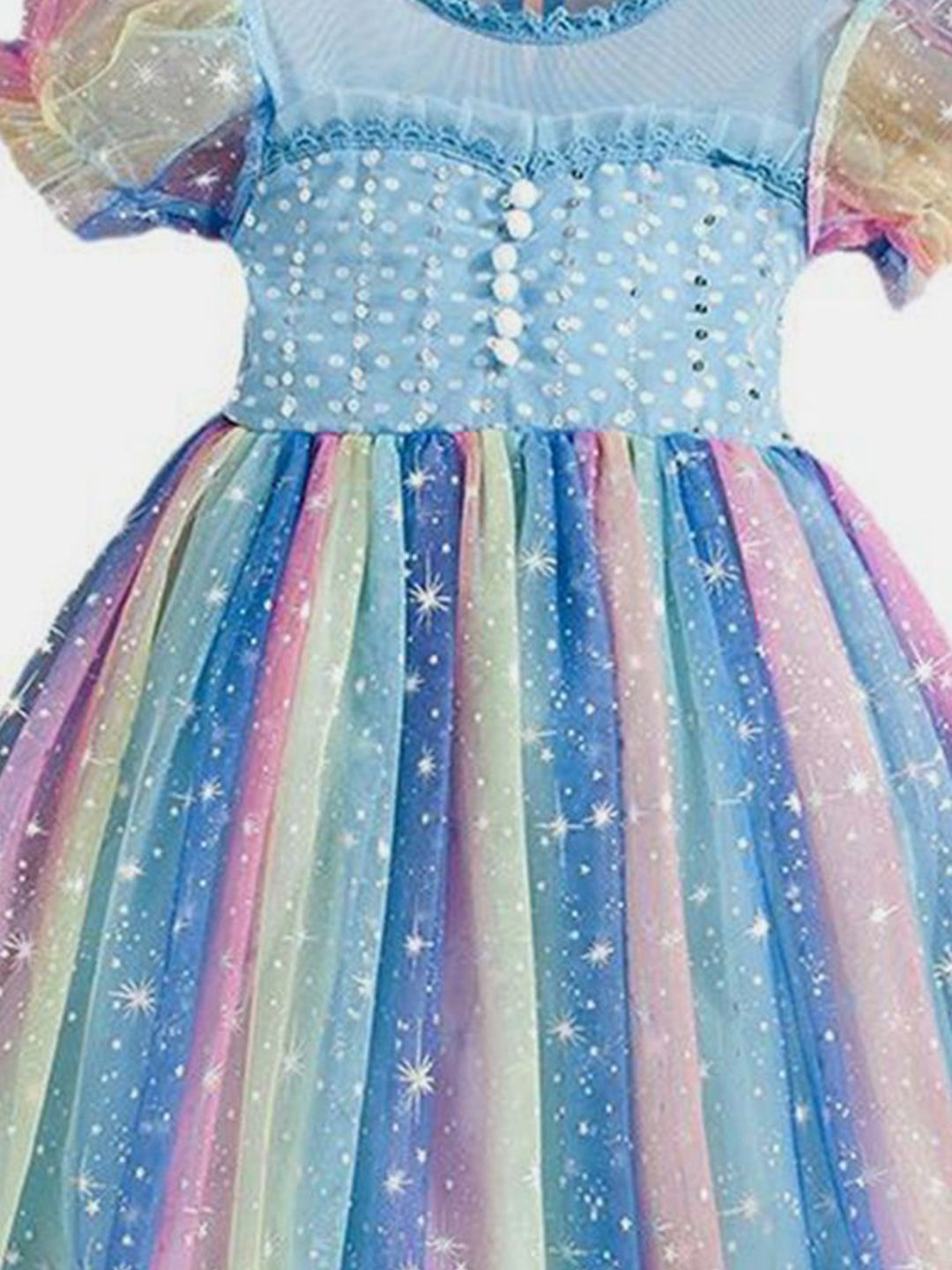 YK Girls Embellished Puff Sleeve Fit & Flare Dress