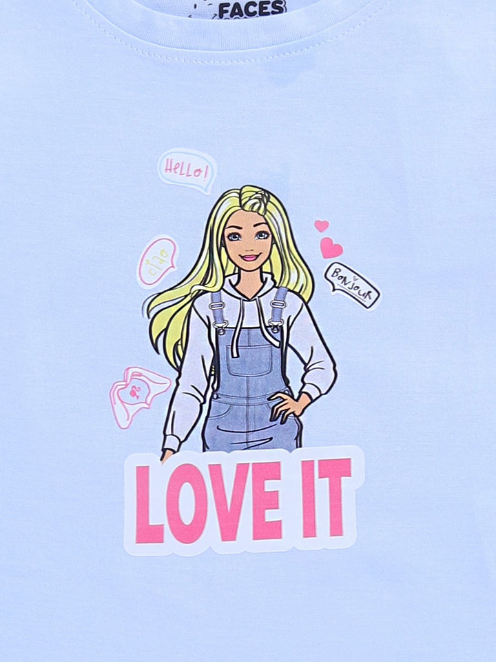 Happy Faces Kids Girls Barbie Printed Flutter Sleeve Pure Cotton Top