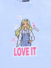 Happy Faces Kids Girls Barbie Printed Flutter Sleeve Pure Cotton Top