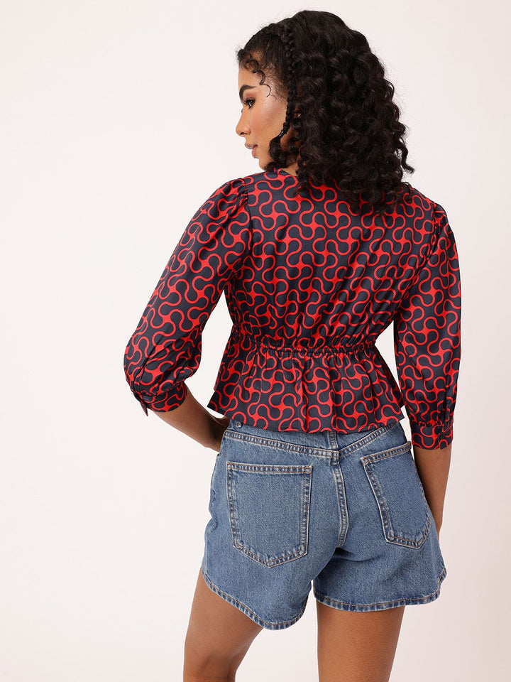 DressBerry Abstract Adventure Puff Sleeve A-Line Top