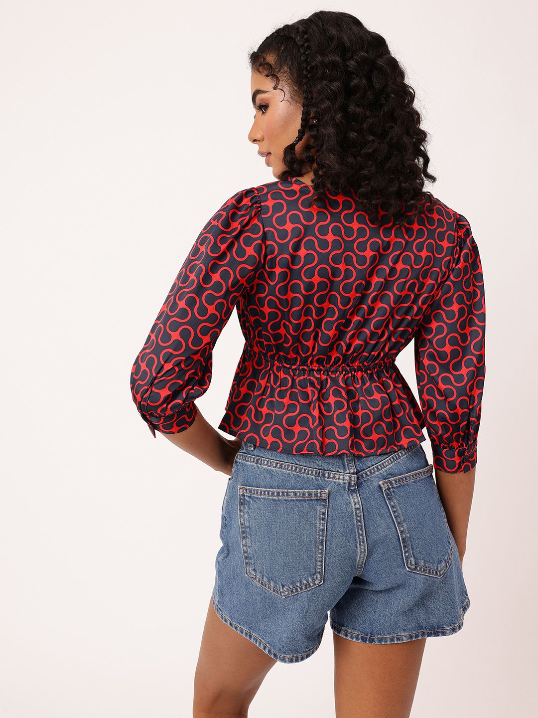 DressBerry Abstract Adventure Puff Sleeve A-Line Top