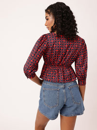 DressBerry Abstract Adventure Puff Sleeve A-Line Top