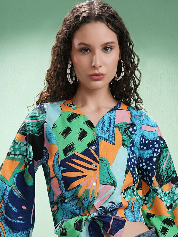 Vishudh Print Flared Sleeve Cotton Crop Top