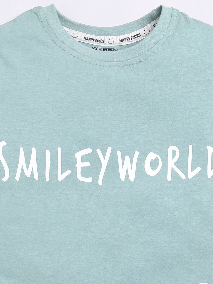 Happy Faces Kids Girls Typography Printed Pure Cotton Longline T-Shirt