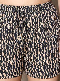 Berrylush Curve Black Plus Size Abstract Printed Longline Shirt With Mini Shorts