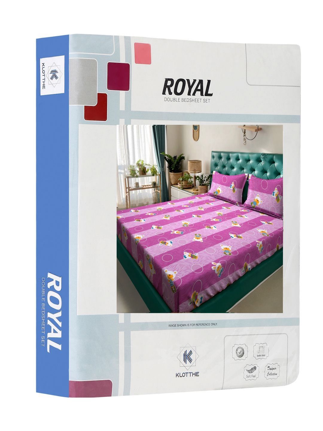 KLOTTHE Purple Conversational Cotton 400 TC King Superfine Bedsheet with 2 Pillow Covers