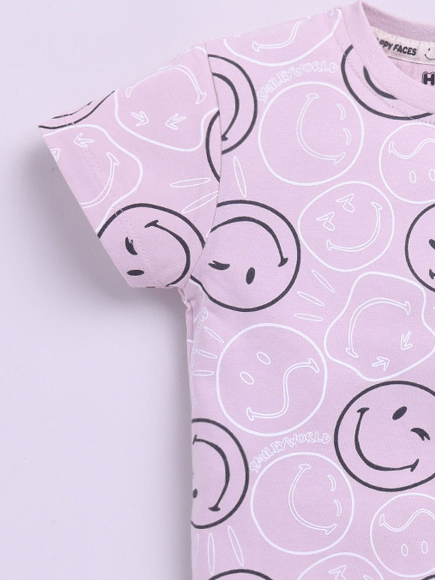 Happy Faces Kids Girls Smiley Printed Pure Cotton T-Shirt