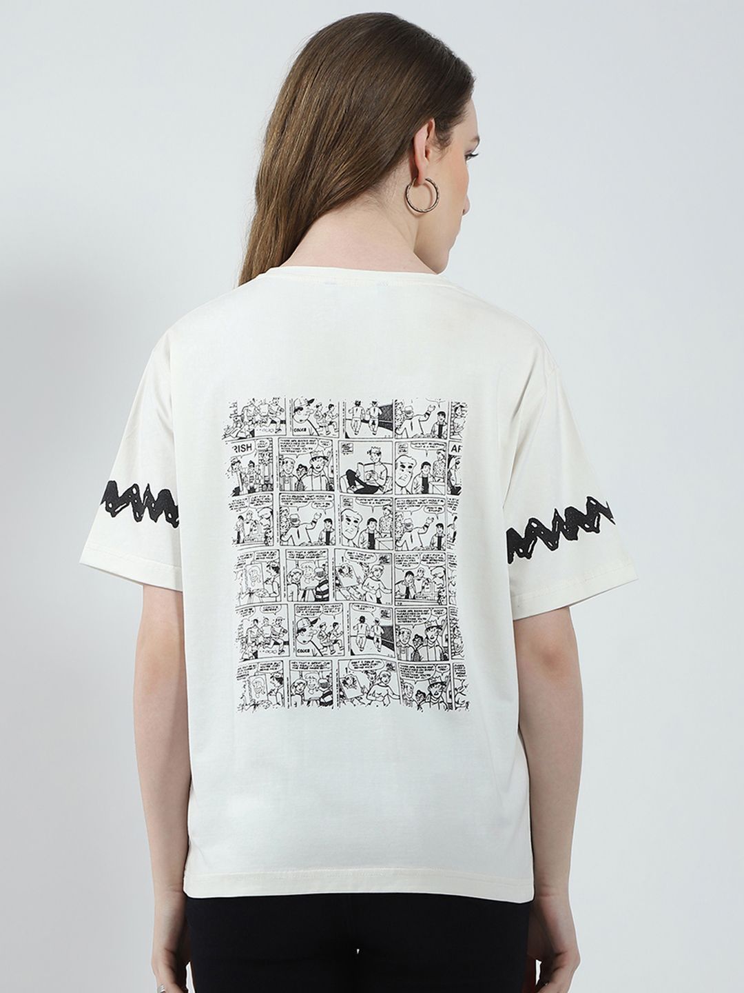 Monte Carlo Printed Drop-Shoulder Sleeves Monochrome Relaxed Fit T-shirt