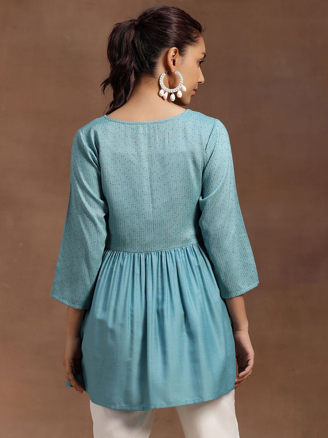 Libas Embellished V-Neck Sequinned Sequinned Pleated Kurti