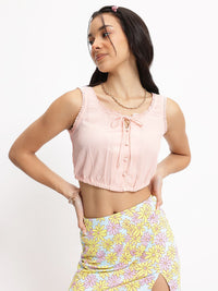 DressBerry Pastel Lacy Luxe Blouson Crop Top