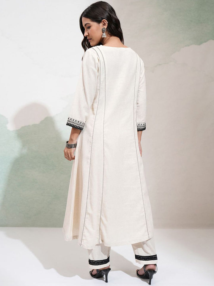 Vishudh Ethnic Motifs Embroidered Panelled Mirror Work Pure Cotton Kurta With Trousers