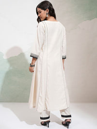 Vishudh Ethnic Motifs Embroidered Panelled Mirror Work Pure Cotton Kurta With Trousers